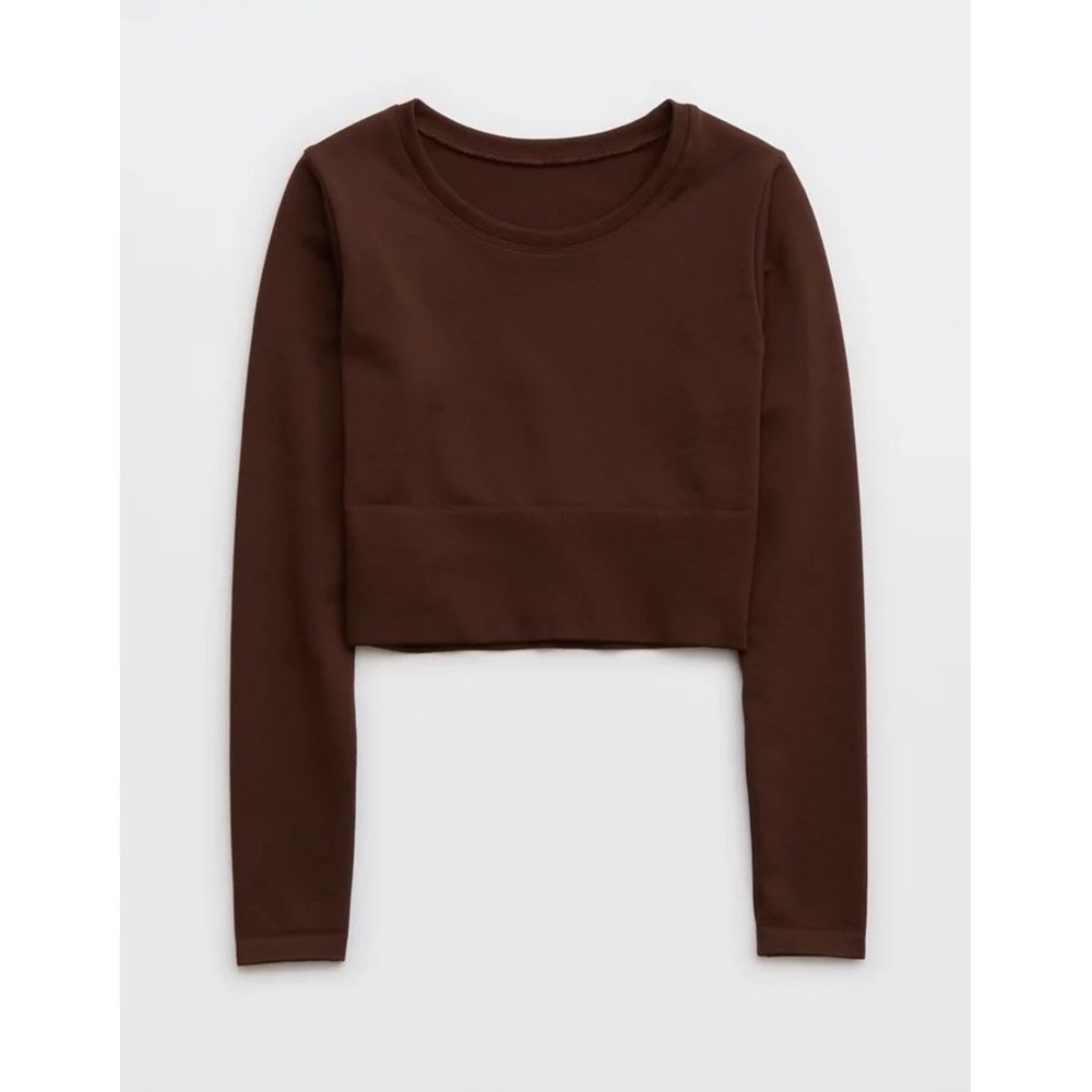 Aerie OFFLINE Sidewalk Seamless Long Sleeve Cropped T Shirt Brown Medium